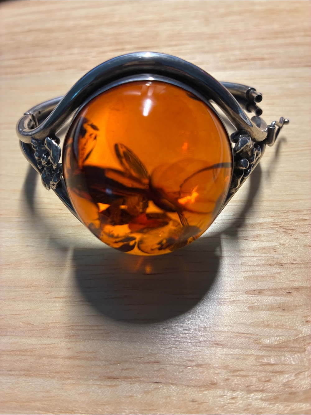 Vintage Sterling Silver Bracelet with Genuine Amber Cabochon - Picture 5 of 5